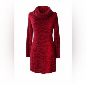 INC International Concepts Red Leopard Print Cowl Neck Sweater Dress